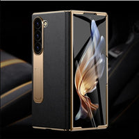 The Elegant Genuine Leather Magnetic Hinge Case for Samsung Z Fold 7 6 | Full Protective Shockproof Cover with Kickstand